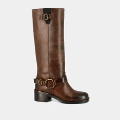 Bottes hautes à bouts ronds et boucles