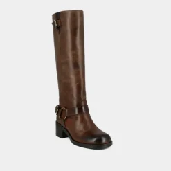 Bottes hautes à bouts ronds et boucles