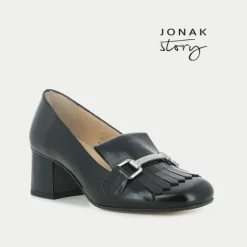 Mocassins noir à talon avec mors
