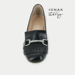 Mocassins noir à talon avec mors